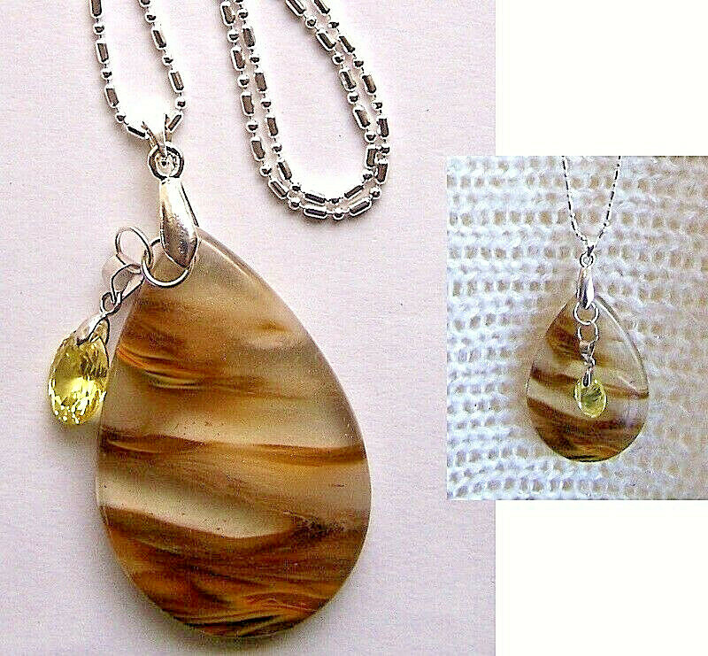 Collier grand quartz rose cerise et cristal jaune véritable serti à la main