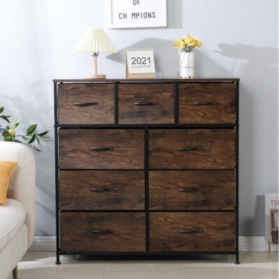 Lulive 10 Drawer Dresser, Chest Of Drawers Of Bedroom With Side Pockets And Hook