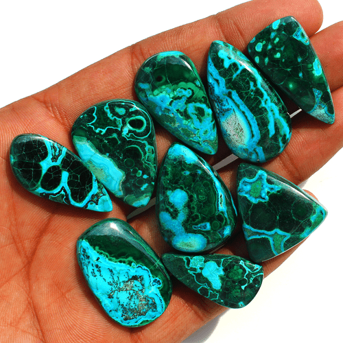9 Pcs Natural Malachite Chrysocolla Top Grade 28mm-35mm Cabochon Loose Gemstones - Picture 10 of 17