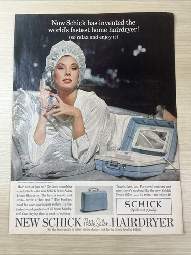 Schick Petite Salon Hairdryer Travel 1962 Vintage Print Ad Life Magazine - 第 1/1 張圖片