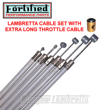 Lambretta GP 125, 150 GREY FRICTION FREE CABLE SET + EXTRA LONG THROTTLE CABLE