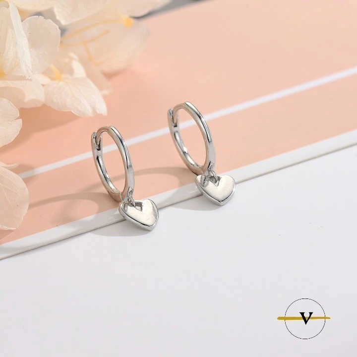 ORECCHINI DONNA A CERCHIO CON CUORE IN ARGENTO 925 RODIATO - Immagine 3 di 4