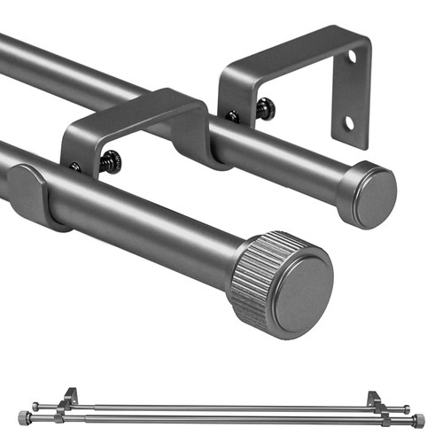5/8" Diameter Adjustable Double Drapery Curtain Rod w/ Poignee Finial - Picture 3 of 24