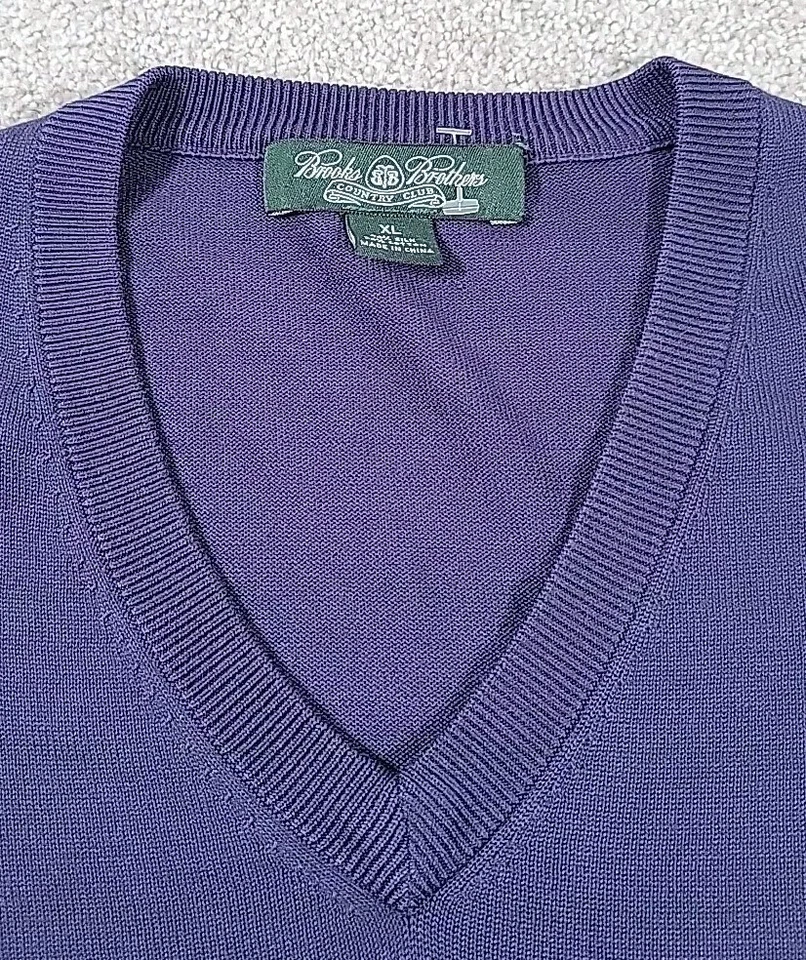Brooks Brothers Country Club Men's Silk Blend V-Neck Sweater PURPLE • XL - Image 3 of 4