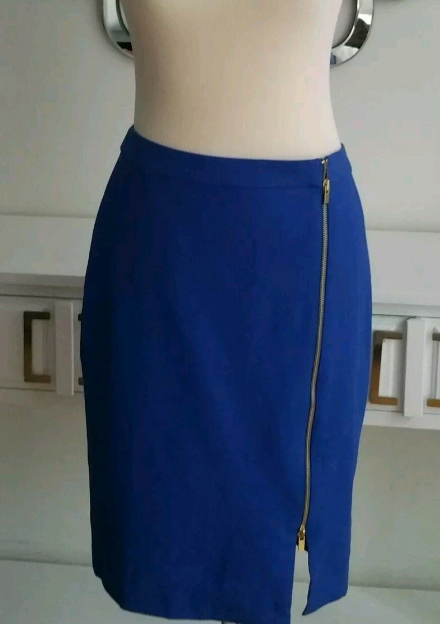 Talbots Women Full Front Zipper Skirt Blue Navy Cotton Blend Size 2 XS New