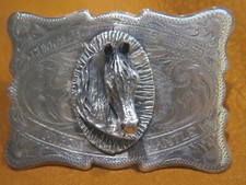 Sterling Silver Custom Frontier 3D Horse Head Trophy Belt Buckle 1960's