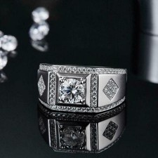 2.30Ct Round Cut Moissanite White Gold Finish Men's Engagement Ring in Size 10