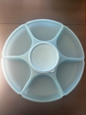 Vintage Tupperware Chip Dip Serving Tray W/ Lid & Dip Container W/Lid RARE BLUE