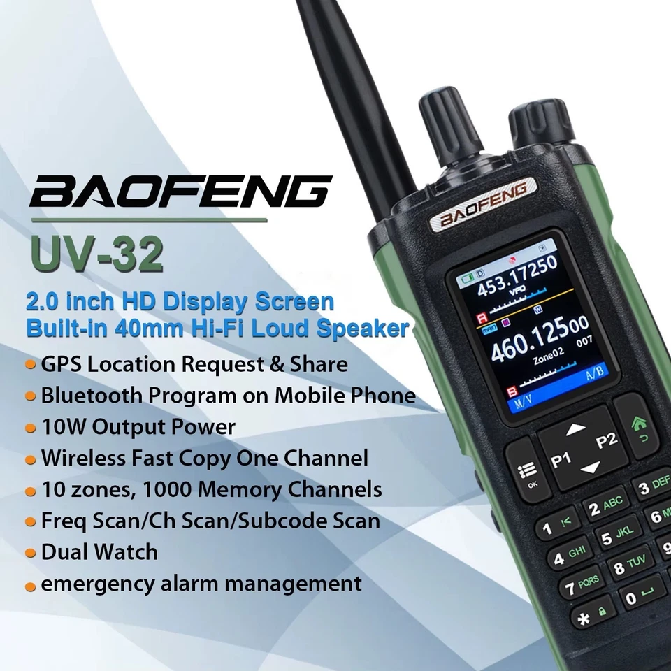 Baofeng UV-32Multiband 10W GPS Amateur Walkie Talkie AirBand Aviation Funkgeräte - Bild 2 von 4