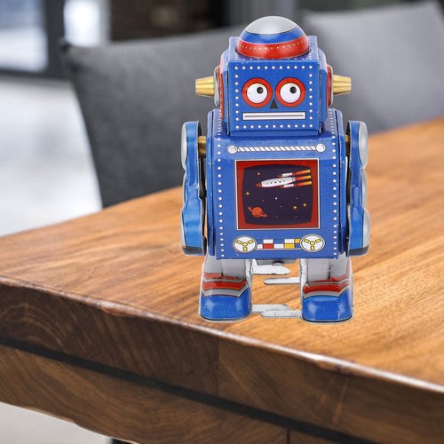 (Blue)Wind Up Robot Toy Hand Made Decorative Vintage Clockwork Robot Toy - Picture 5 of 22