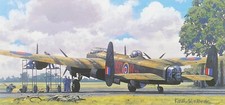 Lancaster print by Keith Woodcock FGAvA. 582 Pathfinder squadron. Pilot signed