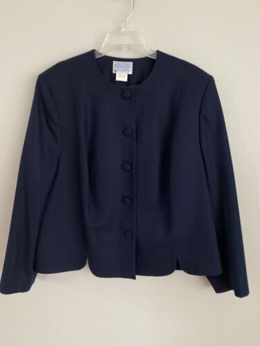 Vintage Pendleton Womens Size 20W Navy Collarless Round Neclkine Blazer Jacket - Afbeelding 1 van 12