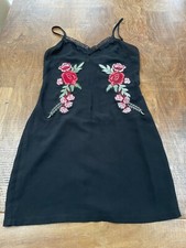 Ladies Pretty Little Thing Black with Rose Applique Mini Dress Size 10