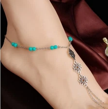 10" Flower Barefoot Sandal Silver Chinese Knot Ankle Chain Anklet Gift PP1