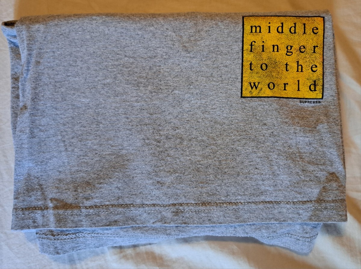 Supreme Middle Finger To The World Med Gray T Shirt Used | eBay
