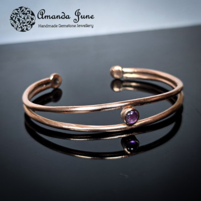 Amethyst und Kupfer Armreif Armband Edelstein Kristall Februar Geburtsstein Geschenk