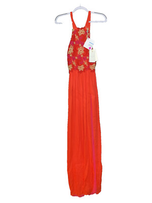 Cristinaeffe Women's Red Floral Embroidered A-Line Dress Size 40 NWT