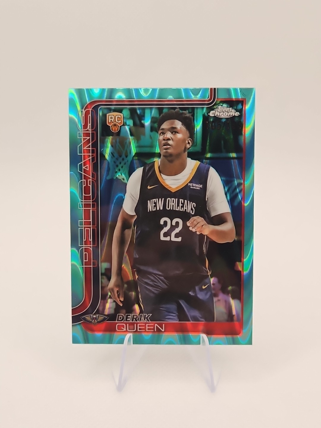 2025-26 Topps Chrome Derik Queen AQUA Raywave REFRACTOR RC #263 1/199 PELICANS