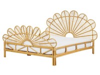 Bett Rattan Hellbraun Lattenrost 160X200 Cm Kopf- & FußTeil Pfauform Florent