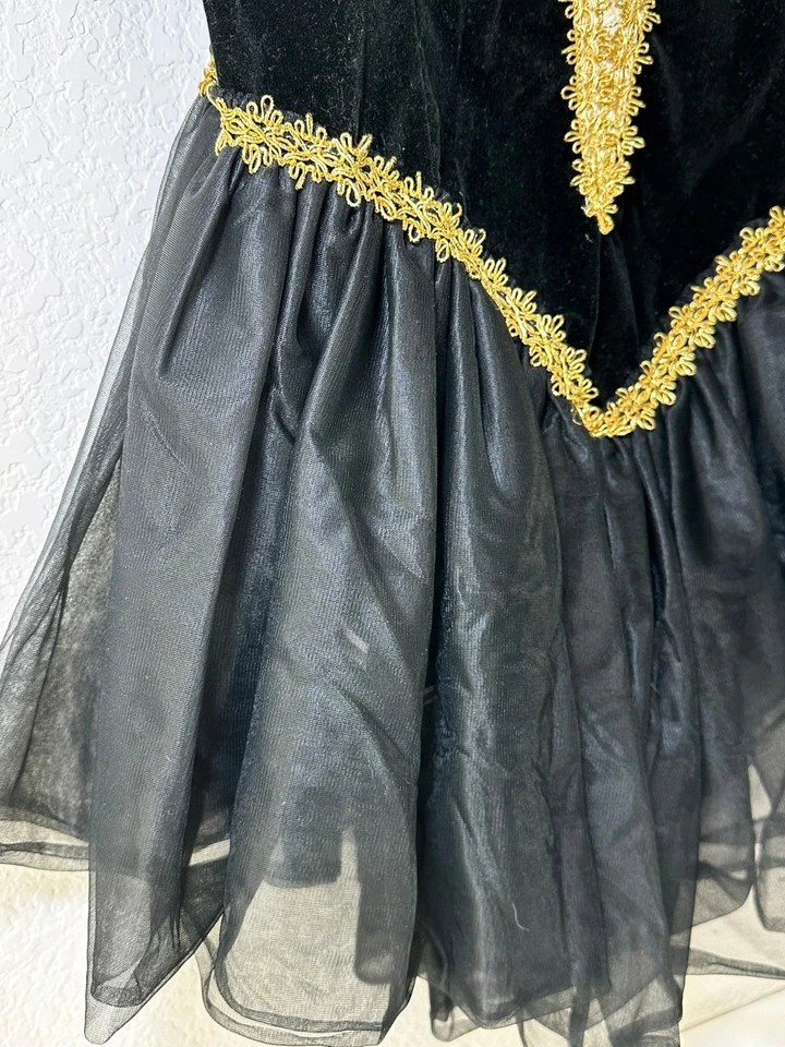Disfraz de Ballet Curtain Call Negro Dorado Terciopelo Tutú Vestido Talla 12A Recital de Baile Foto 4 de 4
