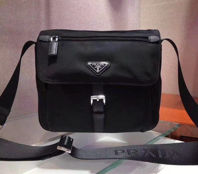 PRADA Re-Nylon Shoulder Bag Black Crossbody Messenger Purse With Pouch 1BD994