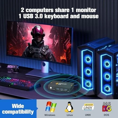 4K HDMI KVM Switch 2 PC 1 Monitor | USB 3.0 | 3 Ports - Bild 4 von 4