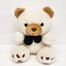 PBC International 9" Cream Tan Teddy Bear Black Bow Tie Stuffed Animal Plush