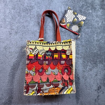 Kikapu by Furaha B African Art Weave Ankara Tote Bag Leather Handles