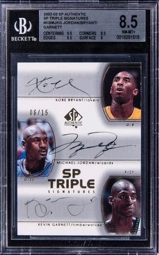 2002 SP Authentic Triple Auto Kobe Bryant Michael Jordan Kevin Garnett Bgs 8.5