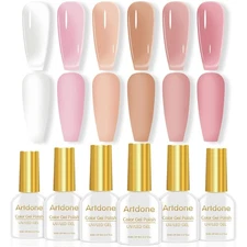 Artdone Sheer Gel Nail Polish Set Jelly UV 6 Colors Milky Nude Pink 
