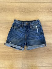 Old Navy High Rise Denim Shorts Girls Size 14 Medium Wash Distressed Cuffed