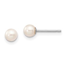 14k White Gold 4-5mm White Round Freshwater Cultured Pearl Stud Earrings 0.1gm