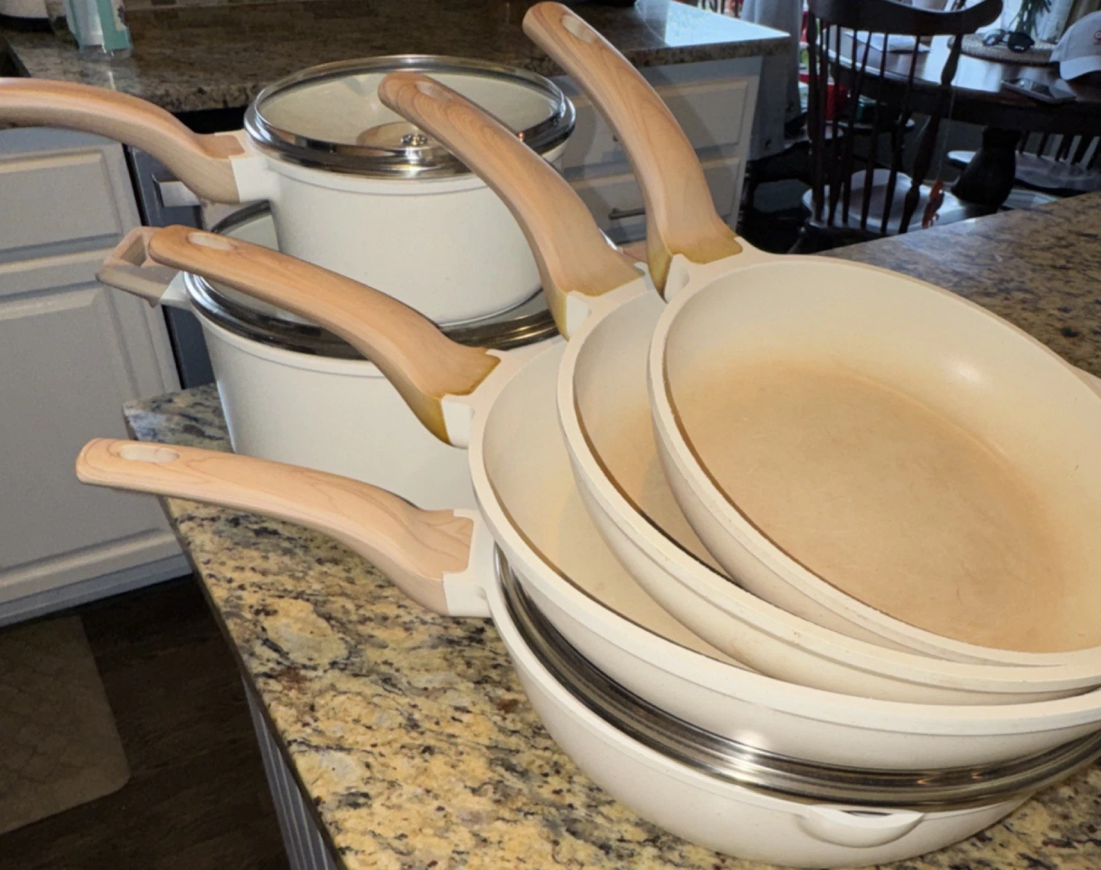 Carote White Non-Stick Nine-Piece Pan Set with Lids & Wooden Handles