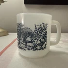 Vintage GLASBAKE Currier & Ives Farm Milk Glass Coffee Mug Made In USA