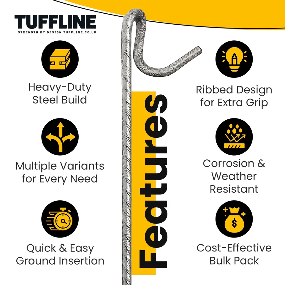 TuffLine Fencing Pins Steel - Black - Galvanised - Ribbed 8mm or 10mm x 1250mm - Image 3 of 4