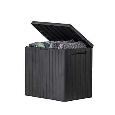  City 30 Gallon Resin Outdoor Storage Box and Patio Furniture Side Table for 