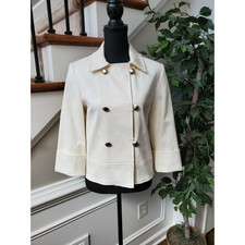 Signature Women's Cream Cotton/Polyester Casual Long Sleeve Collared Coat Size 8