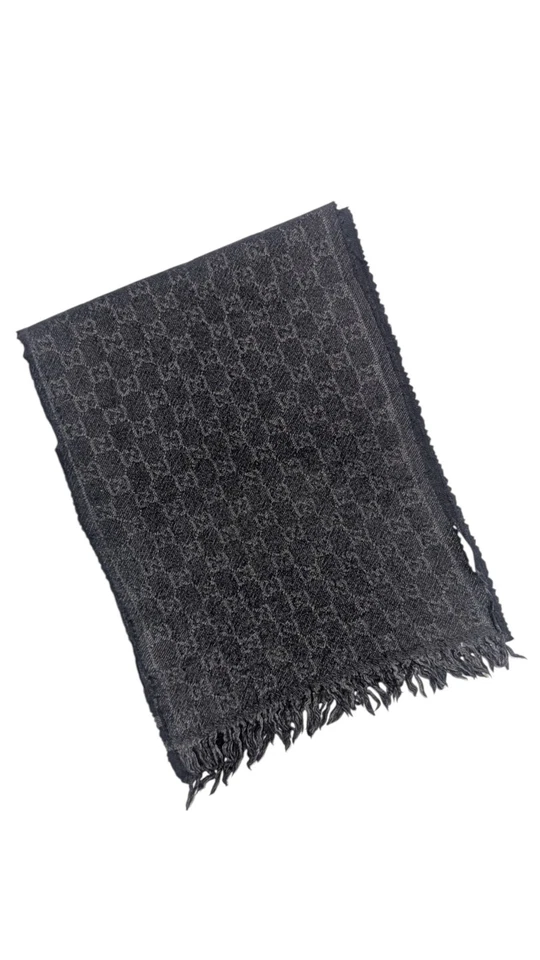 gucci gg logo lana jacquard bufanda negra Foto 4 de 4