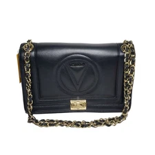 Mario Valentino Alice Black Leather Chain Strap Shoulder Bag V Logo $995