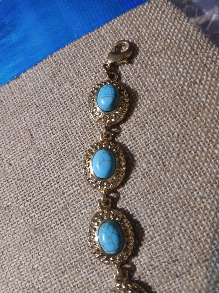 Pulseira Vintage Kendra Scott Tom Turquesa e Dourado Linda Peça - Imagem 3 de 4