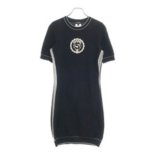 Chanel No.5 Logo Beaded Sequin Cotton Dress Black Women's P74142