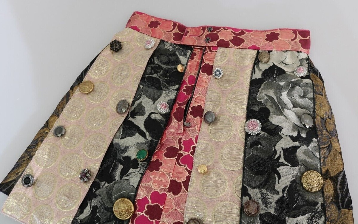 Dolce & Gabbana フローラル ロゴ キルティング スカート DOLCE & GABBANA Skirt Multicolor Floral Jacquard Crystal