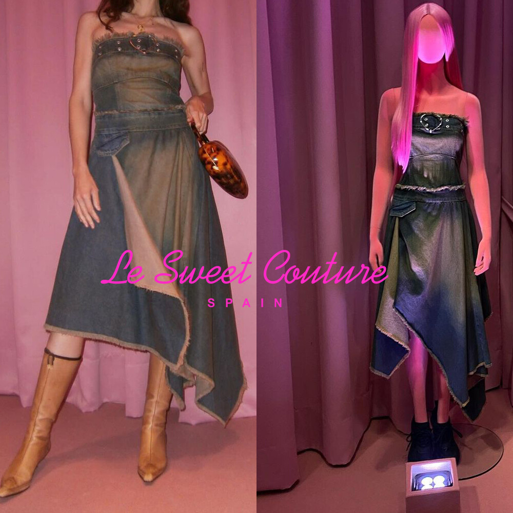 BERSHKA NUEVO CON ETIQUETAS SS23 Midi vaquero bandeau vestido teñido por PEPA...