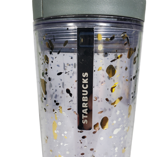 Vaso de viaje Starbucks 2013 acrílico 16 oz oro transparente manchas brillo - Imagen 2 de 7