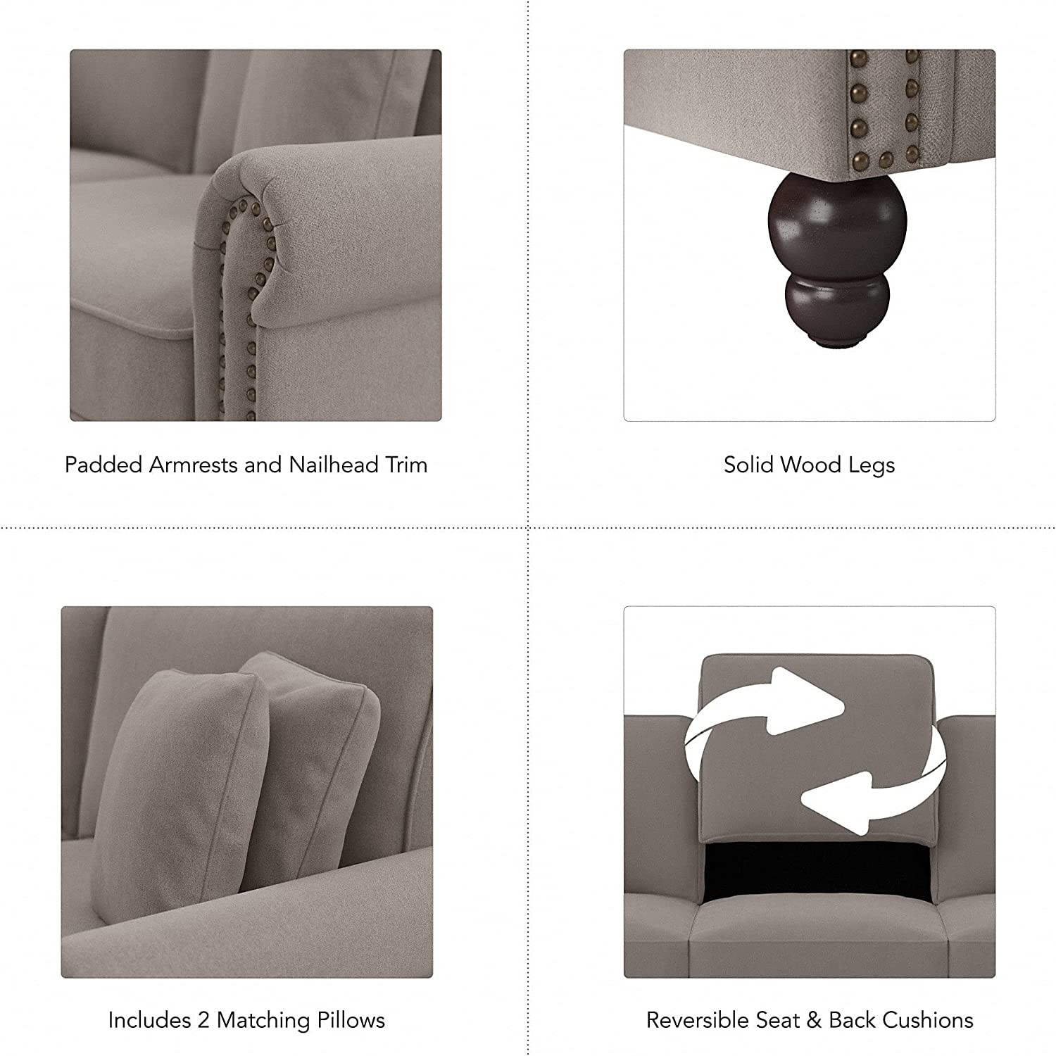 Bush Furniture Coventry Sofa, 85W, Beige Herringbone