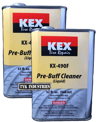 Two 32oz Cans of Kex Pre Buff Tire Repair Cleaner Buffing Solution Rubber Prep