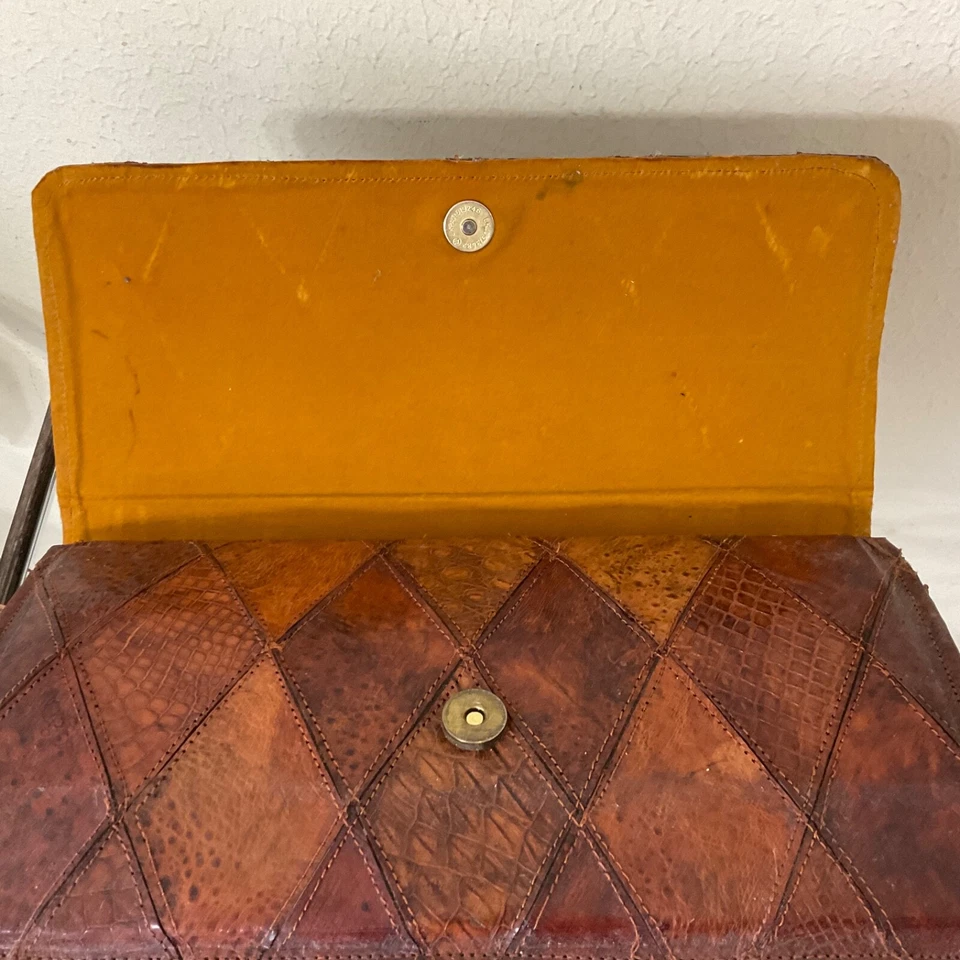 "Bolso de hombro de cuero vintage retazos interior de terciopelo monedero 6x3x12""" Foto 3 de 4