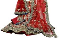 Indian Heavy Red Net Hand Embroidered Designer Anamika Khanna Lehenga 3pcs Set