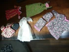 Vintage 10PC Homemade Barbie Doll Clothes WEDDING  Long Dress ,SKIRTS HAT PURSE