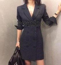 OL Womens Lady Double-breasted Lapel Suit Blazer Jakcet Coat Dress Slim